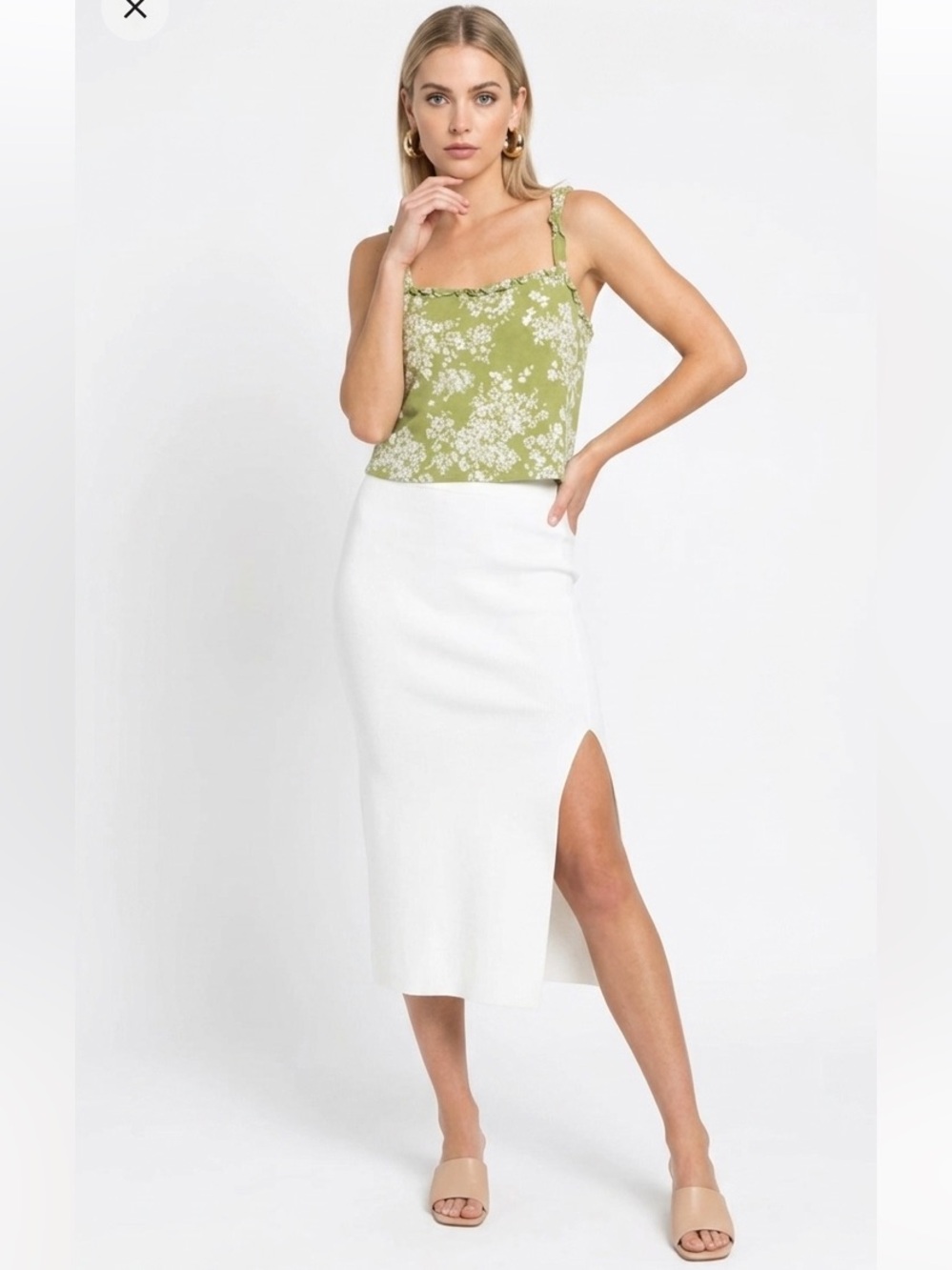 REFORMATION “Caprice” Line Green White Floral Ruffle Camisole Top size small - Picture 8 of 8